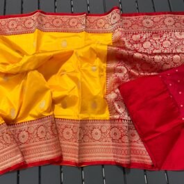 Beautiful Kure Katan Silk Handloom Banarasi Kadva Saree