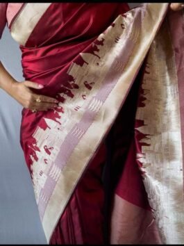 Amazing Pure Katan Silk Handloom Banarasi Kadva Saree Woven the Hisorical Of Banaras Ganga Ghat Design ( Premium Quality )