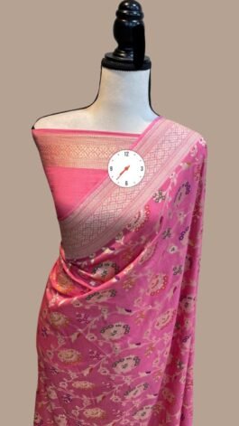 Latest Traditional Semi Khaddi Georgette Banarasi Dyble Saree With All Over Amazing Jungla Design