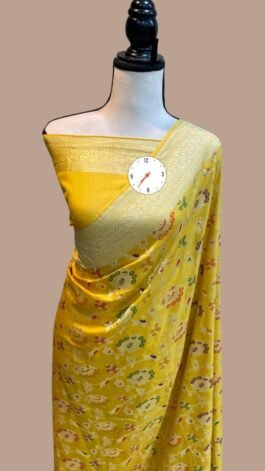 Latest Traditional Semi Khaddi Georgette Banarasi Dyble Saree With All Over Amazing Jungla Design