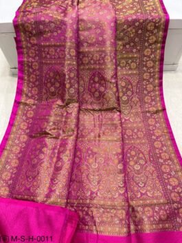 Pink Handloom Banarasi Brocade Jamewar Tanchuyi Saree With Multicolor Meenakari Woven