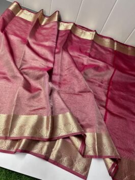 Very Latest Banarasi Tissue Soft Light Weight Saree With Plain Body